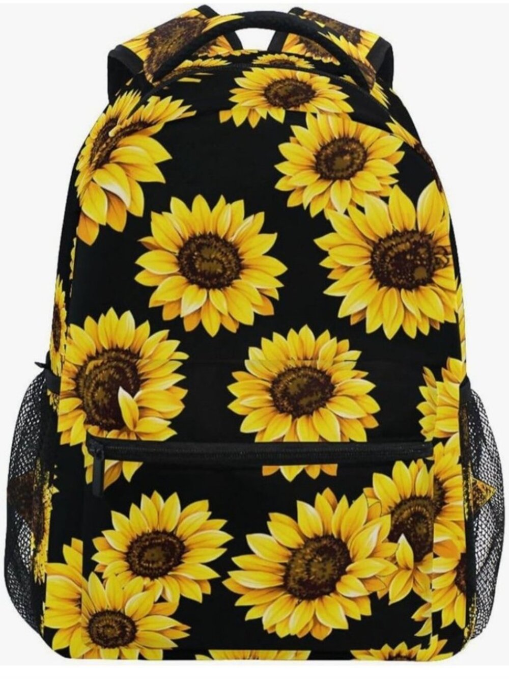 Sunflower Print Floral Backpack Student Laptop iPad Tablet Multiple Pockets